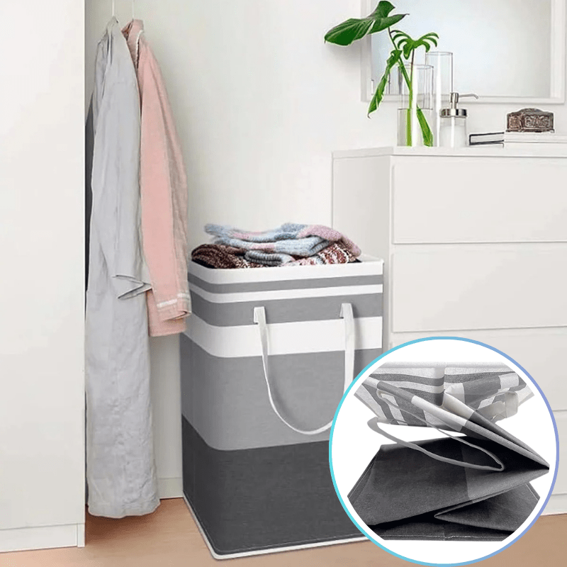 Panier à linge pliable | 75L posé dans la chambre rempli de vetements