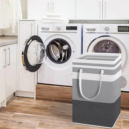 Panier à linge pliable | 75L - debout et stable devant des machines a laver