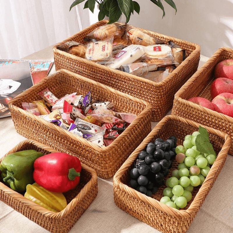 Paniers en osier pour rangement | Robustes - 5 paniers avec des aliments