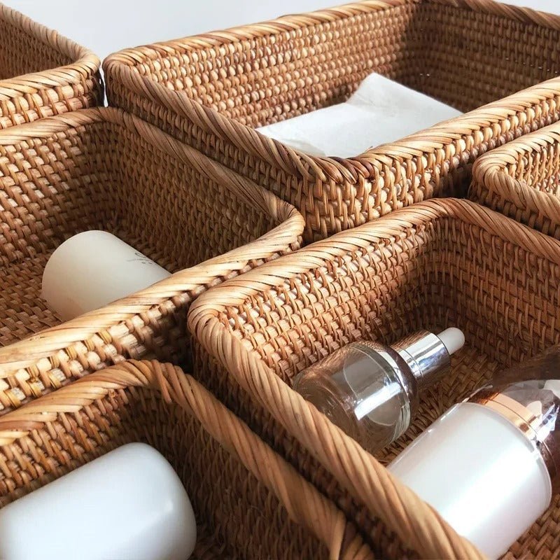 Paniers en osier pour rangement | Robustes – avec bougies et contenant
